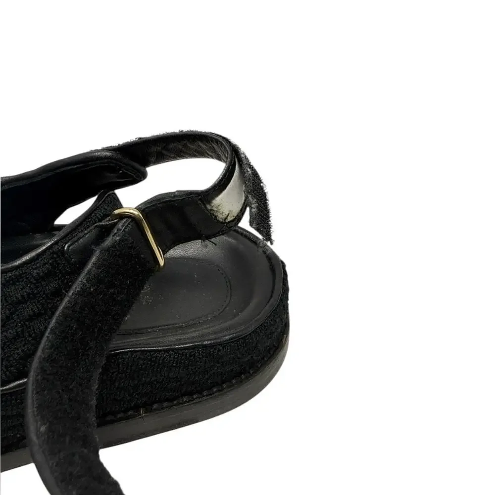 Chanel Dad Sandals CC Chain Logo Blue Two Tone Knit Flat Slingback Size 37